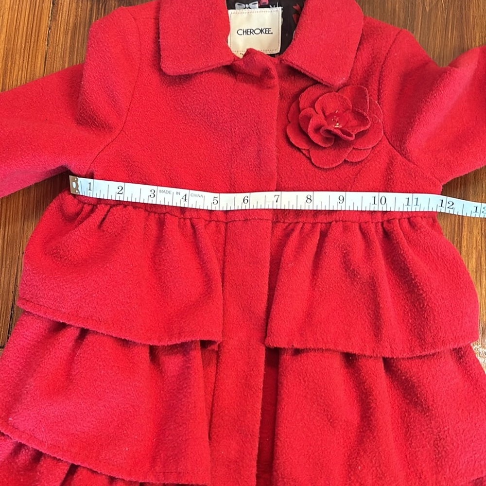 Little girls Red wool Ruffle coat - Picture 7 of 8
